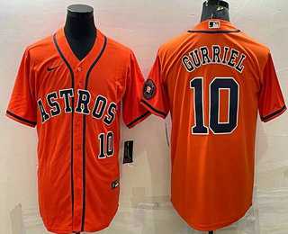 Men%27s Houston Astros #10 Yuli Gurriel Number Orange With Patch Stitched MLB Cool Base Nike Jersey